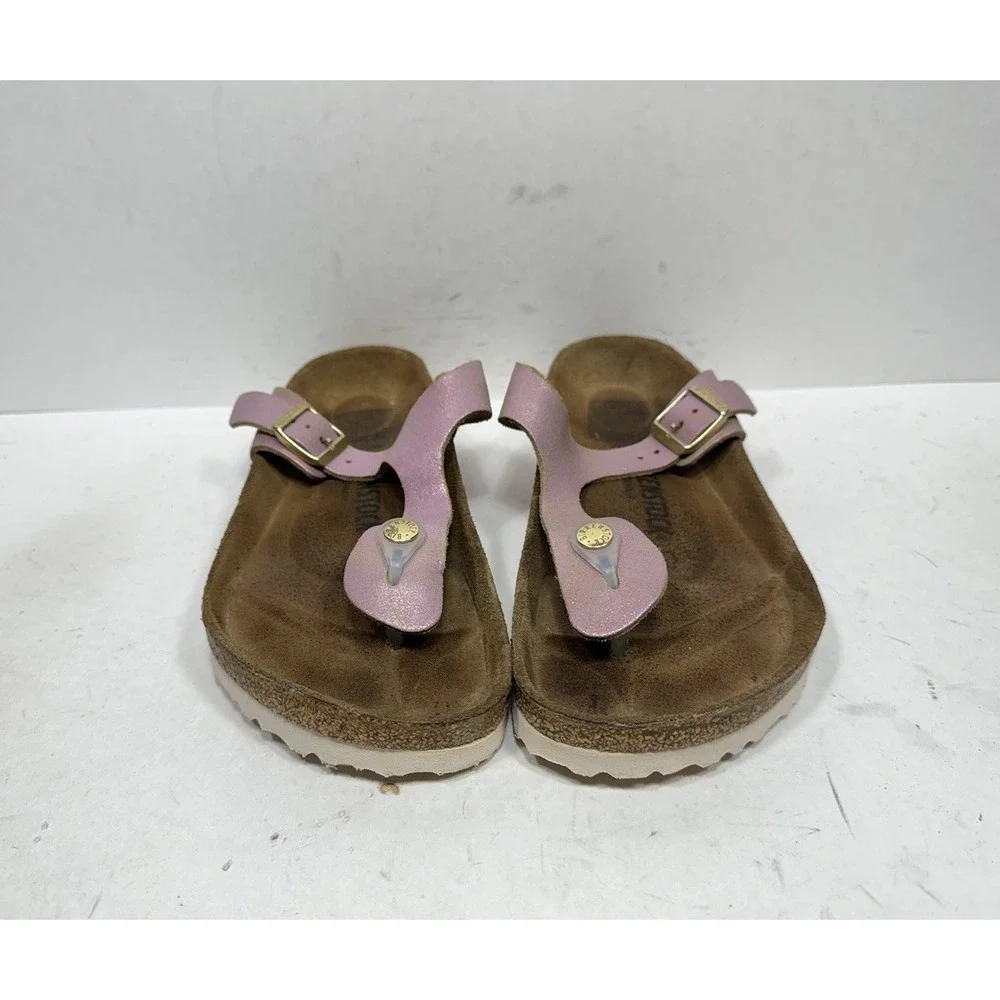 Birkenstock Gizeh Sandal Washed Pink Metallic Thong Women's Size 9 / 40